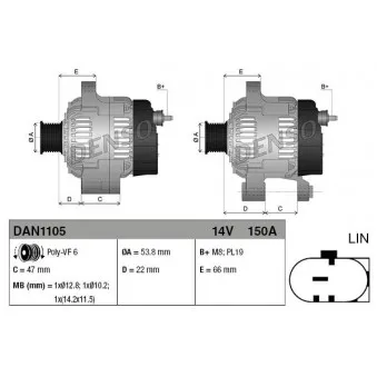 Alternateur DENSO DAN1105