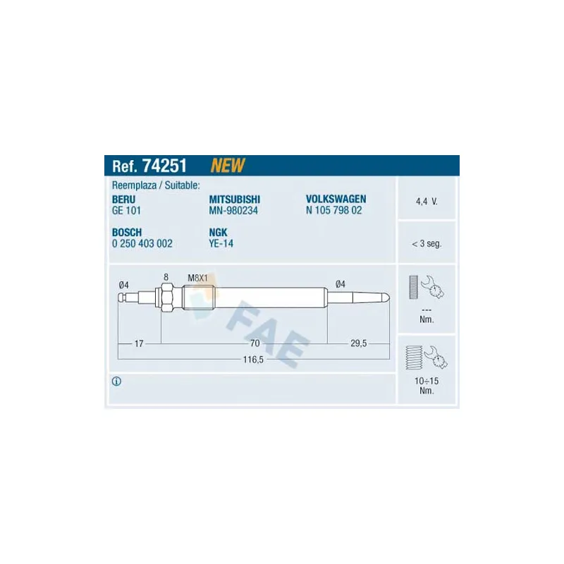 Bougie de préchauffage FAE 74251