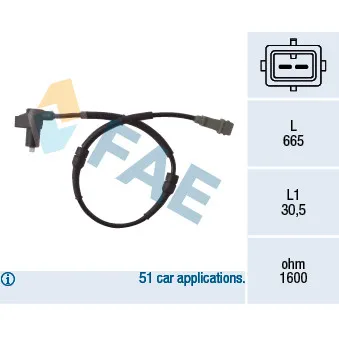 Capteur, vitesse de roue avant gauche FAE 78007