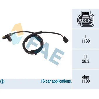 Capteur, vitesse de roue FAE 78025