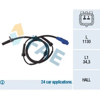 Capteur, vitesse de roue FAE 78034