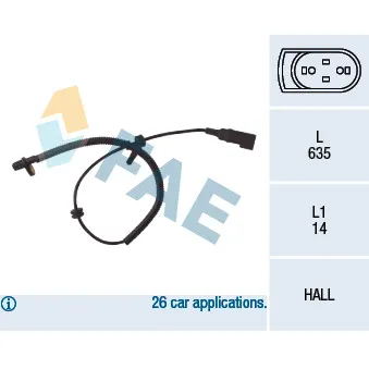 Capteur, vitesse de roue arrière droit FAE 78035