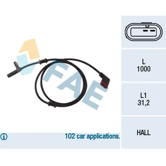 Capteur, vitesse de roue arrière droit FAE 78037