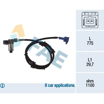 Capteur, vitesse de roue FAE 78054