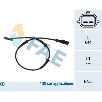 Capteur, vitesse de roue FAE 78055