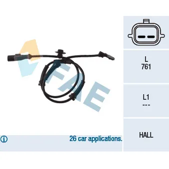 Capteur, vitesse de roue FAE 78096