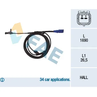 Capteur, vitesse de roue FAE 78098