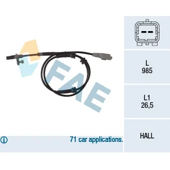 Capteur, vitesse de roue FAE 78118