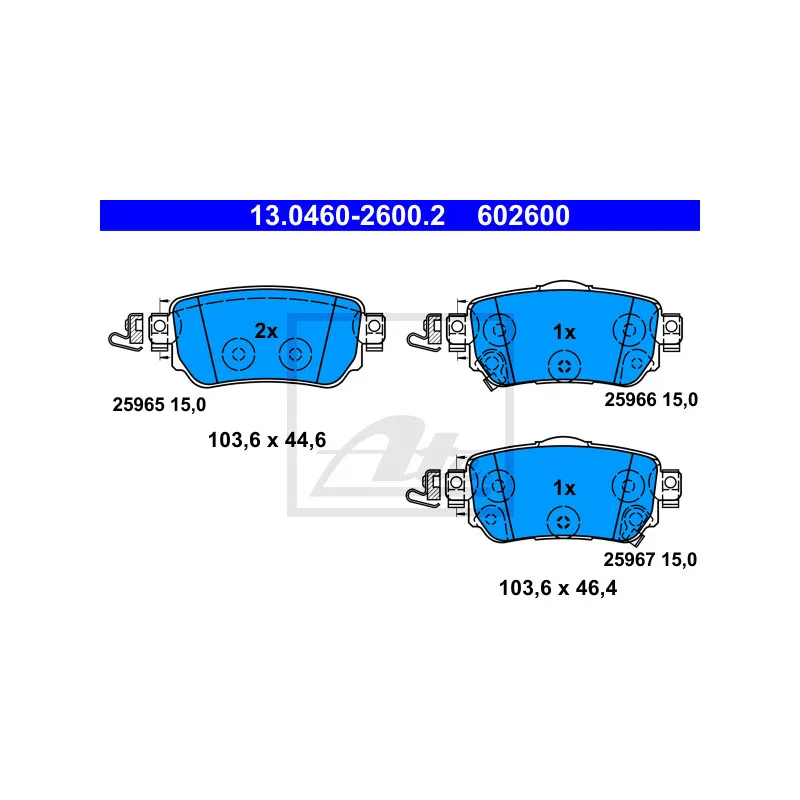 Jeu de 4 plaquettes de frein arrière ATE 13.0460-2600.2