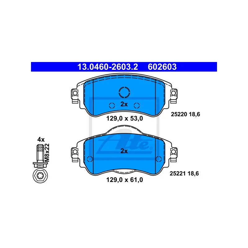 Jeu de 4 plaquettes de frein avant ATE 13.0460-2603.2