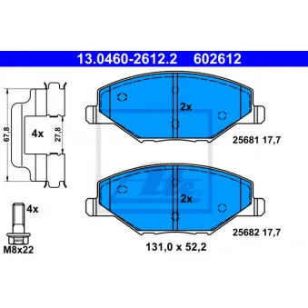 Jeu de 4 plaquettes de frein avant ATE 13.0460-2612.2