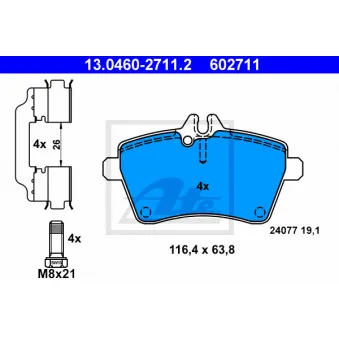 Jeu de 4 plaquettes de frein avant ATE 13.0460-2711.2