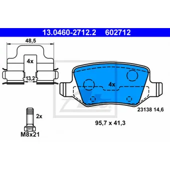 Jeu de 4 plaquettes de frein arrière ATE 13.0460-2712.2