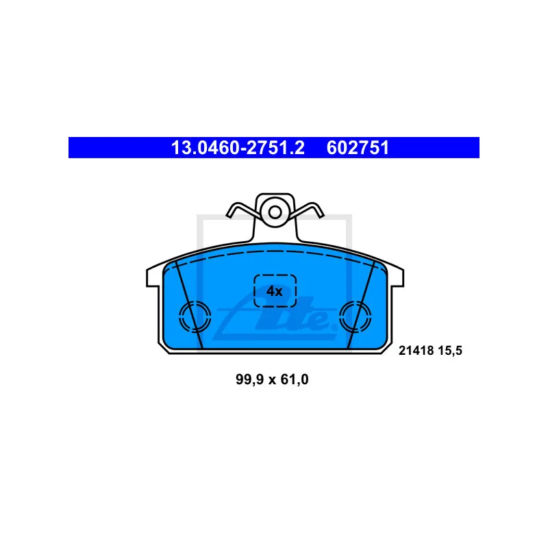 Jeu de 4 plaquettes de frein arrière ATE 13.0460-2751.2