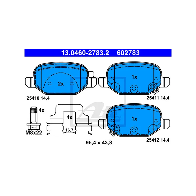 Jeu de 4 plaquettes de frein arrière ATE 13.0460-2783.2