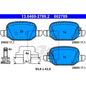 Jeu de 4 plaquettes de frein arrière ATE 13.0460-2789.2
