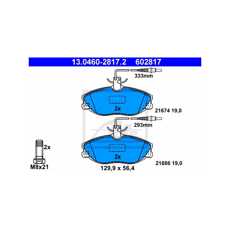 Jeu de 4 plaquettes de frein avant ATE 13.0460-2817.2