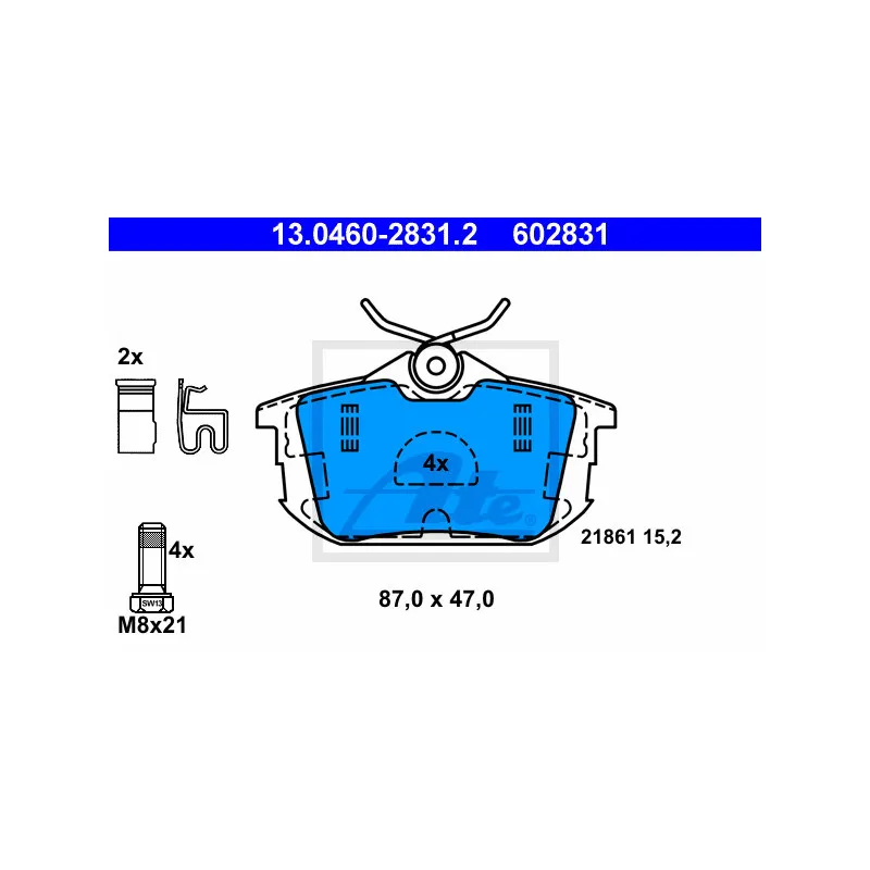 Jeu de 4 plaquettes de frein arrière ATE 13.0460-2831.2
