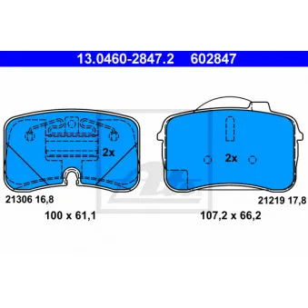 Jeu de 4 plaquettes de frein avant ATE 13.0460-2847.2