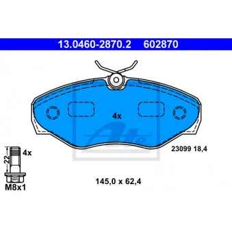 Jeu de 4 plaquettes de frein avant ATE 13.0460-2870.2