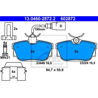 Jeu de 4 plaquettes de frein arrière ATE 13.0460-2872.2