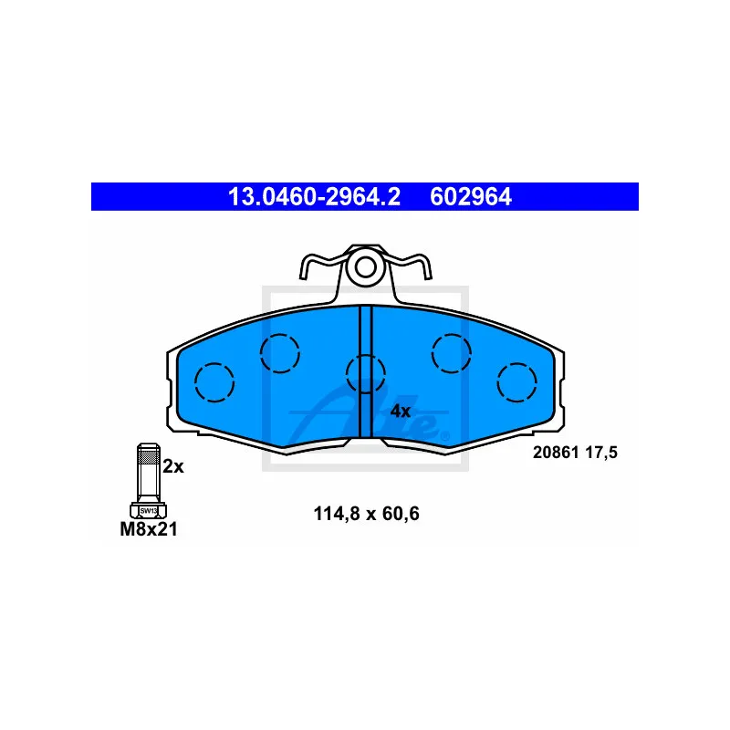 Jeu de 4 plaquettes de frein avant ATE 13.0460-2964.2
