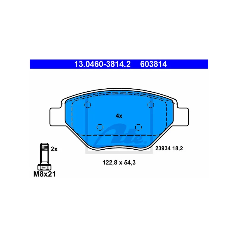 Jeu de 4 plaquettes de frein avant ATE 13.0460-3814.2