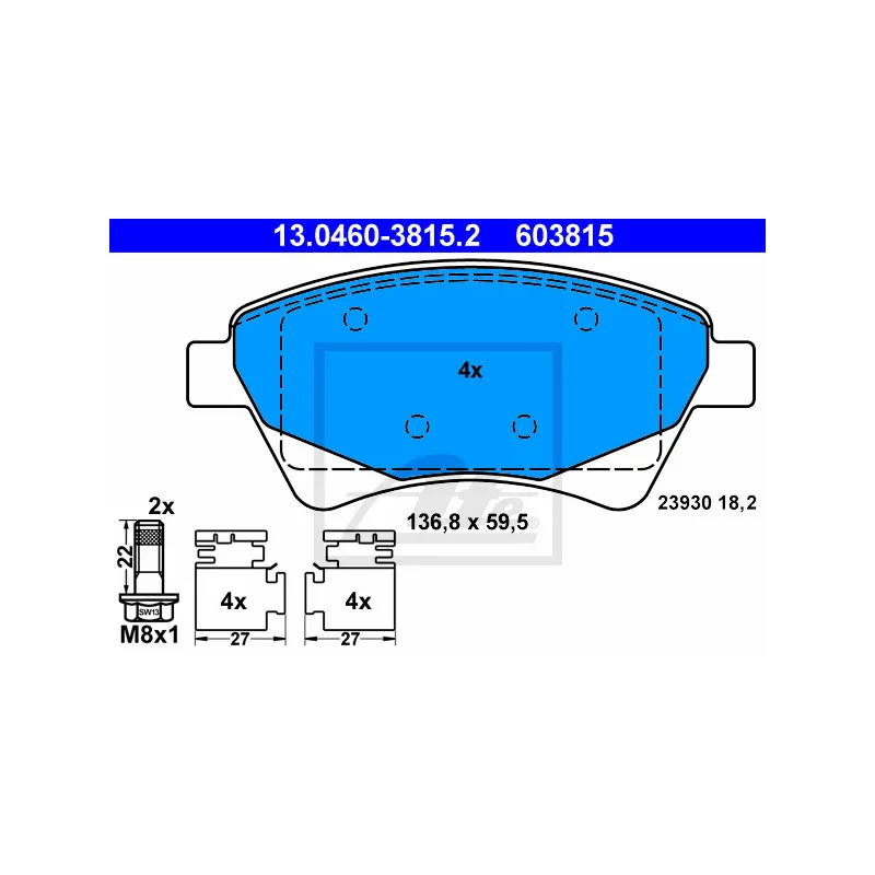 Jeu de 4 plaquettes de frein avant ATE 13.0460-3815.2