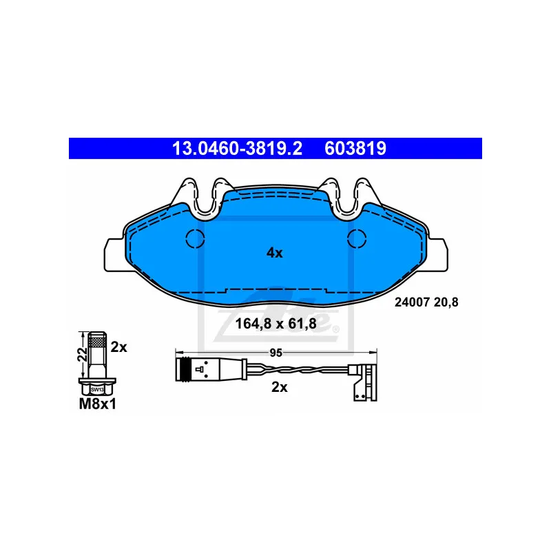 Jeu de 4 plaquettes de frein avant ATE 13.0460-3819.2