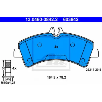 Jeu de 4 plaquettes de frein arrière ATE 13.0460-3842.2