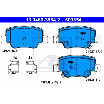 Jeu de 4 plaquettes de frein arrière ATE 13.0460-3854.2
