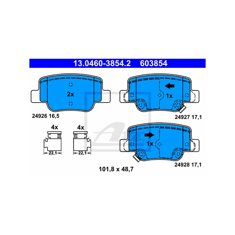 Jeu de 4 plaquettes de frein arrière ATE 13.0460-3854.2