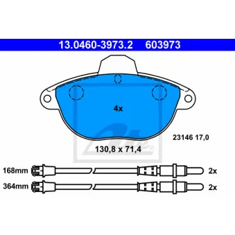 Jeu de 4 plaquettes de frein avant ATE 13.0460-3973.2