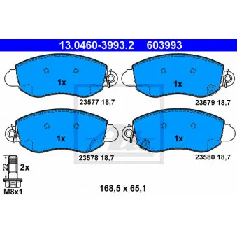 Jeu de 4 plaquettes de frein avant ATE 13.0460-3993.2