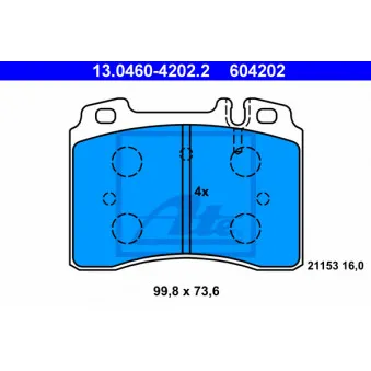 Jeu de 4 plaquettes de frein avant ATE 13.0460-4202.2