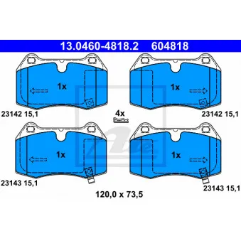Jeu de 4 plaquettes de frein avant ATE 13.0460-4818.2