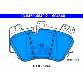 Jeu de 4 plaquettes de frein avant ATE 13.0460-4840.2