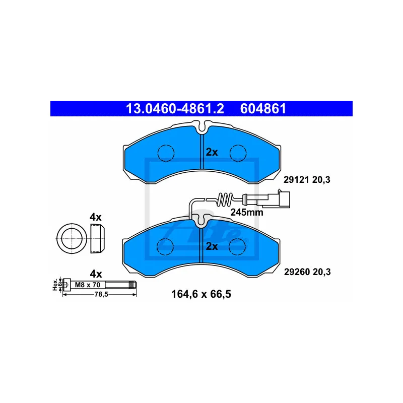 Jeu de 4 plaquettes de frein arrière ATE 13.0460-4861.2