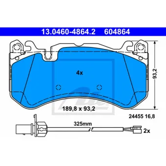 Jeu de 4 plaquettes de frein avant ATE 13.0460-4864.2
