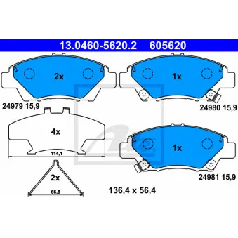 Jeu de 4 plaquettes de frein avant ATE 13.0460-5620.2