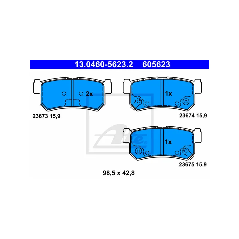 Jeu de 4 plaquettes de frein arrière ATE 13.0460-5623.2