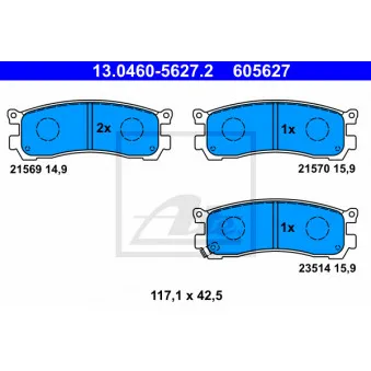 Jeu de 4 plaquettes de frein arrière ATE 13.0460-5627.2