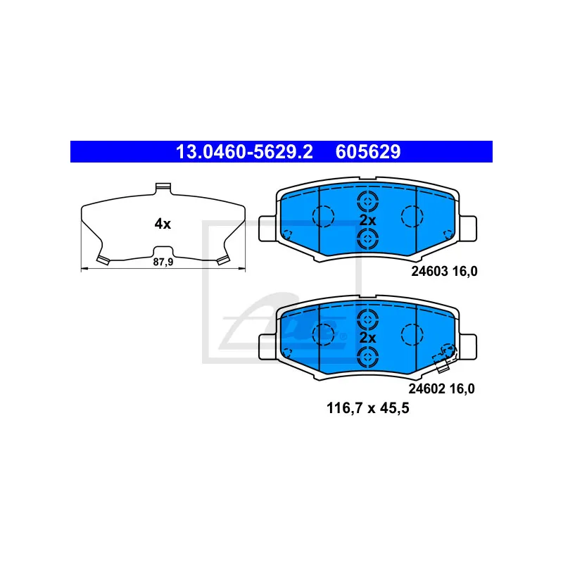 Jeu de 4 plaquettes de frein arrière ATE 13.0460-5629.2