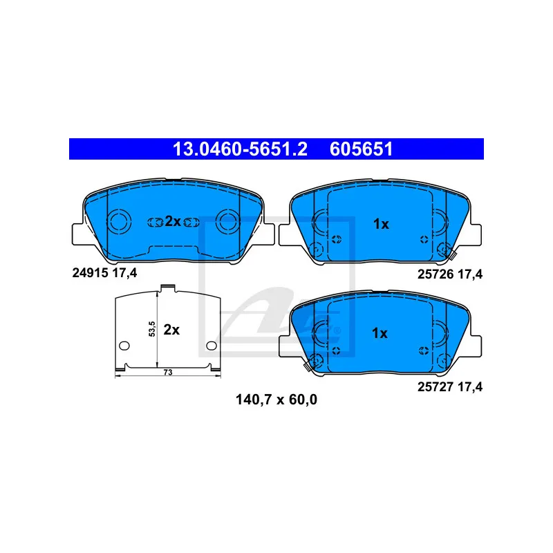 Jeu de 4 plaquettes de frein avant ATE 13.0460-5651.2