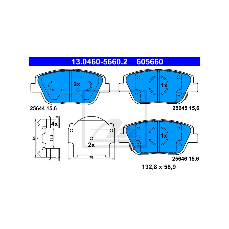 Jeu de 4 plaquettes de frein avant ATE 13.0460-5660.2