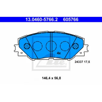 Jeu de 4 plaquettes de frein avant ATE 13.0460-5766.2