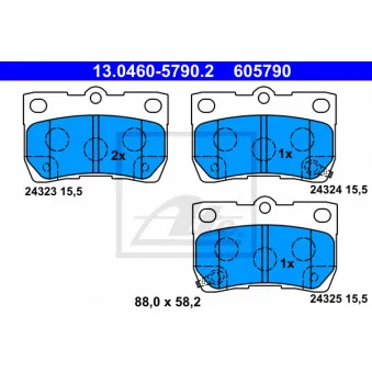 Jeu de 4 plaquettes de frein arrière ATE 13.0460-5790.2