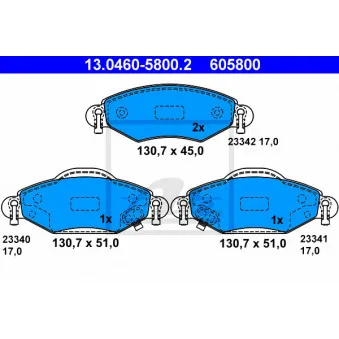 Jeu de 4 plaquettes de frein avant ATE 13.0460-5800.2