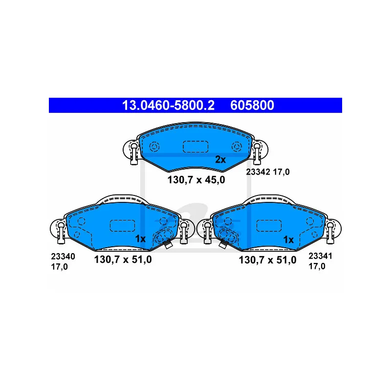 Jeu de 4 plaquettes de frein avant ATE 13.0460-5800.2