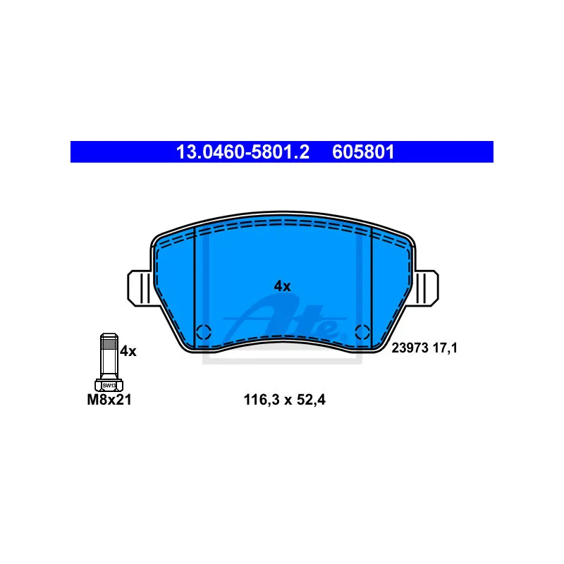 Jeu de 4 plaquettes de frein avant ATE 13.0460-5801.2